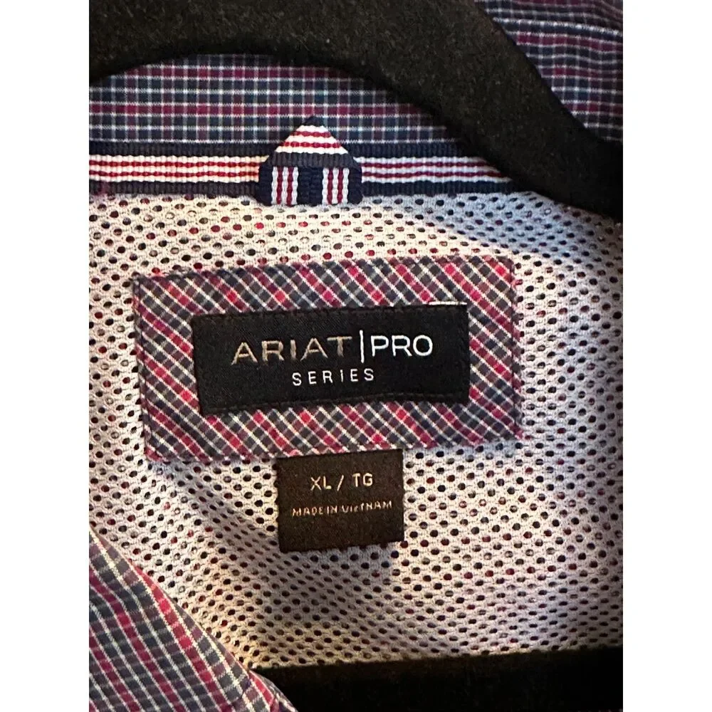Ariat Pro Series Red White & Blue Plaid Button Up Western Shirt Men's XL - Picture 3 of 14